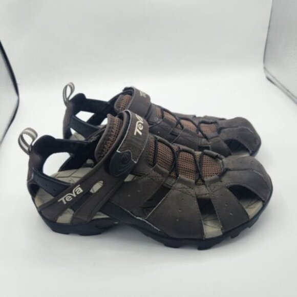 Teva Mens Size 8 Forebay Hook And Loop Brown Fisherman Sandals - Picture 1 of 9